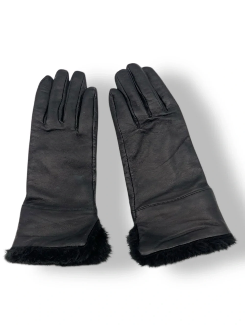 Ann Taylor LOFT Black Leather Faux Fur Lined Gloves Size Small